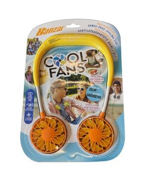 Banzai Cool Fans Rechargeable Hands-Free Neck Fan Desk Fan Yellow and Tangerine